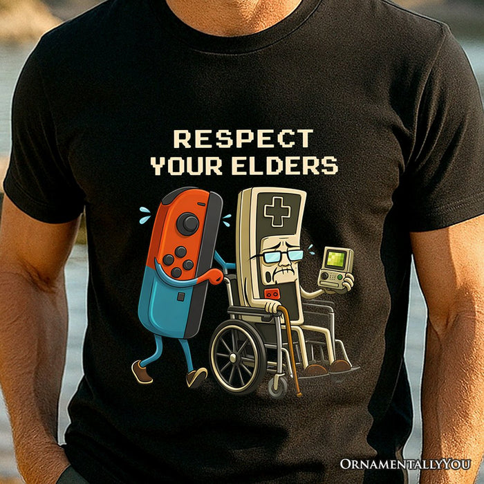 Respect Your Elders Gaming Controller T-Shirt, Old School Gamer Humor Tee T-Shirts OrnamentallyYou