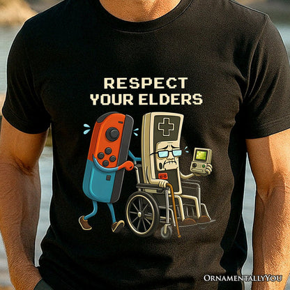 Respect Your Elders Gaming Controller T-Shirt, Old School Gamer Humor Tee T-Shirts OrnamentallyYou