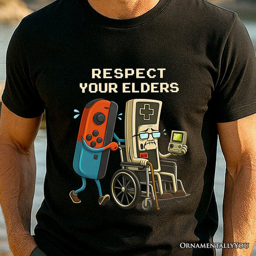 Respect Your Elders Gaming Controller T-Shirt, Old School Gamer Humor Tee T-Shirts OrnamentallyYou