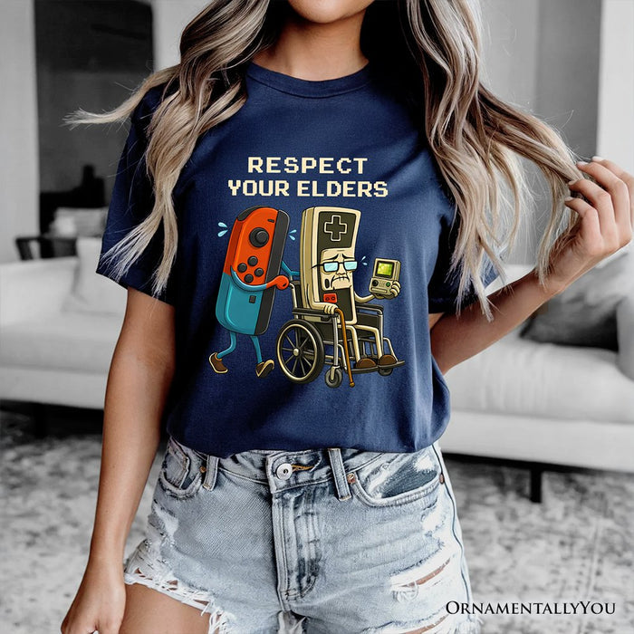 Respect Your Elders Gaming Controller T-Shirt, Old School Gamer Humor Tee T-Shirts OrnamentallyYou