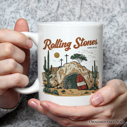 Rolling Stones Christian Personalized Mug, He is Risen Easter Gift with Custom Name Personalized Ceramic Mug OrnamentallyYou White Non-Custom