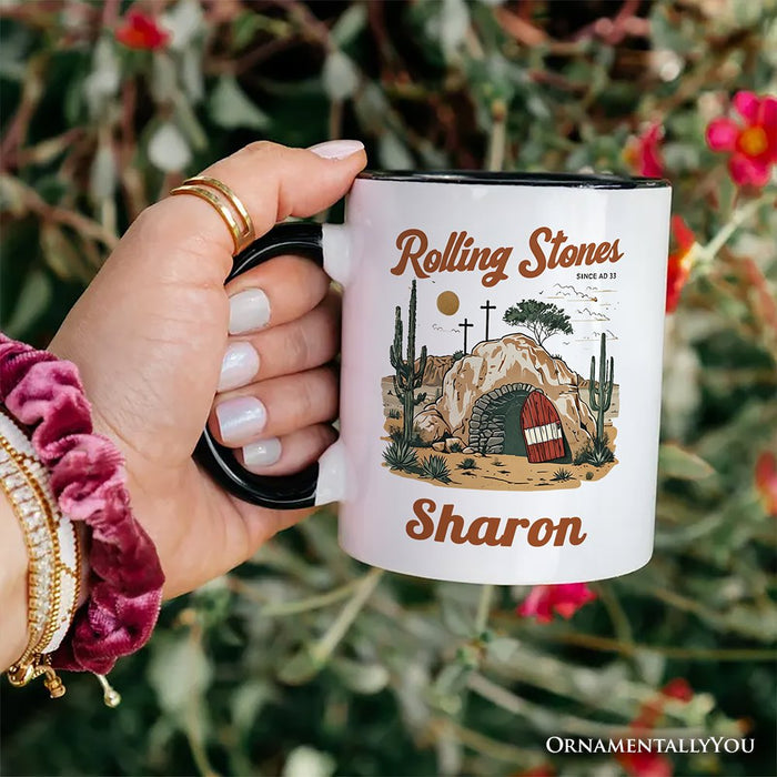 Rolling Stones Christian Personalized Mug, He is Risen Easter Gift with Custom Name Personalized Ceramic Mug OrnamentallyYou