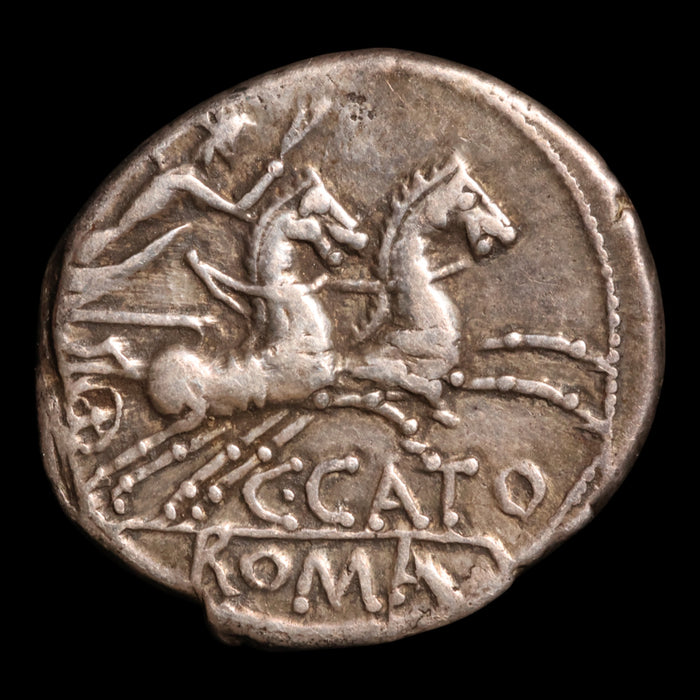 Roman Republic, C. Porcius Cato (Issuer), AR Denarius, Roma & Victory - 123 BCE - Roman Republic