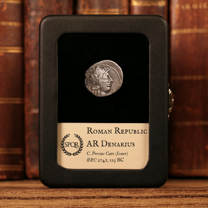 Roman Republic, C. Porcius Cato (Issuer), AR Denarius, Roma & Victory - 123 BCE - Roman Republic