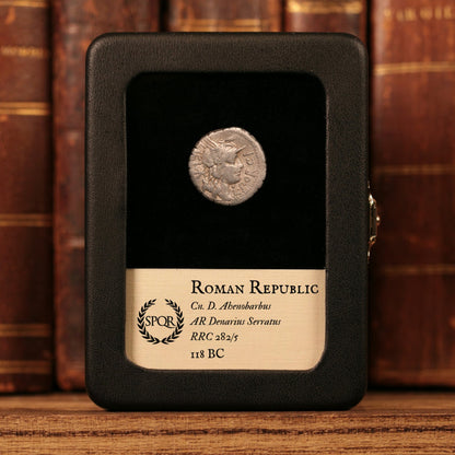 Roman Republic, Cn. D. Ahenobarbus & Others, AR Denarius Serratus, Roma (Goddess of Rome) - 118 BCE - Roman Republic