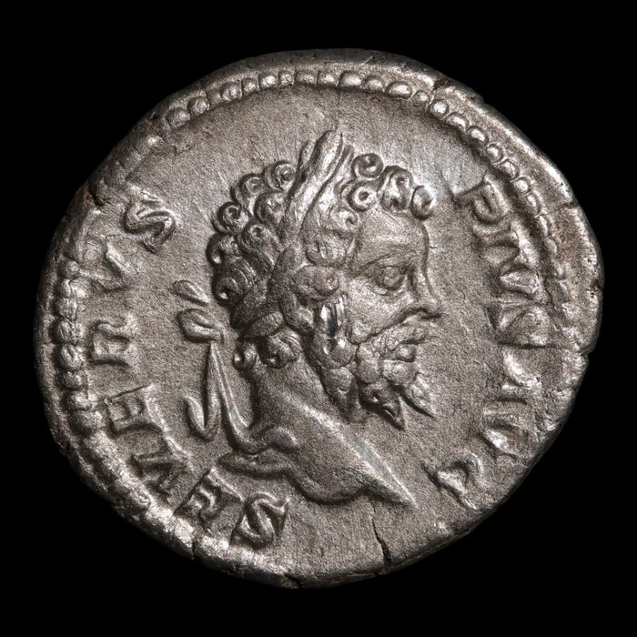 Rome, Emperor Septimius Severus, AR Denarius, War Trophy Reverse - 202 CE - Roman Empire