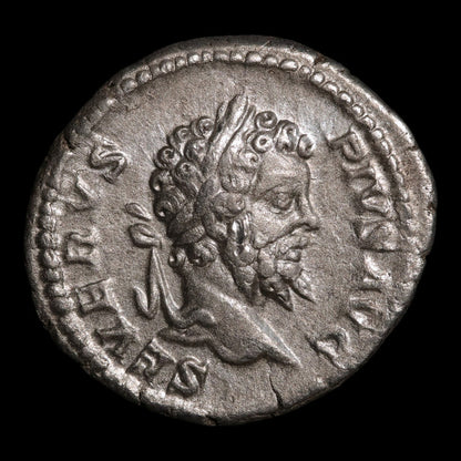 Rome, Emperor Septimius Severus, AR Denarius, War Trophy Reverse - 202 CE - Roman Empire