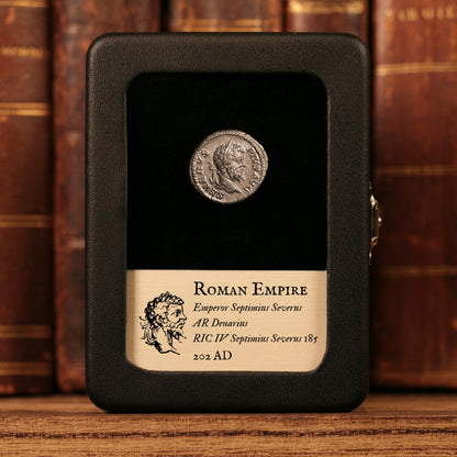 Rome, Emperor Septimius Severus, AR Denarius, War Trophy Reverse - 202 CE - Roman Empire