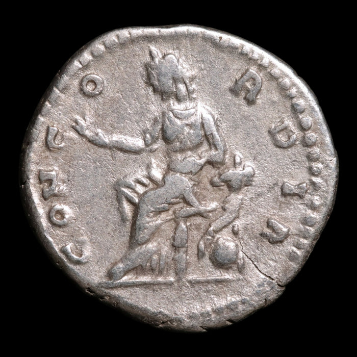 Rome, Empress Faustina II, AR Denarius, Concordia (Goddess of Agreement) - 145 to 161 CE - Roman Empire
