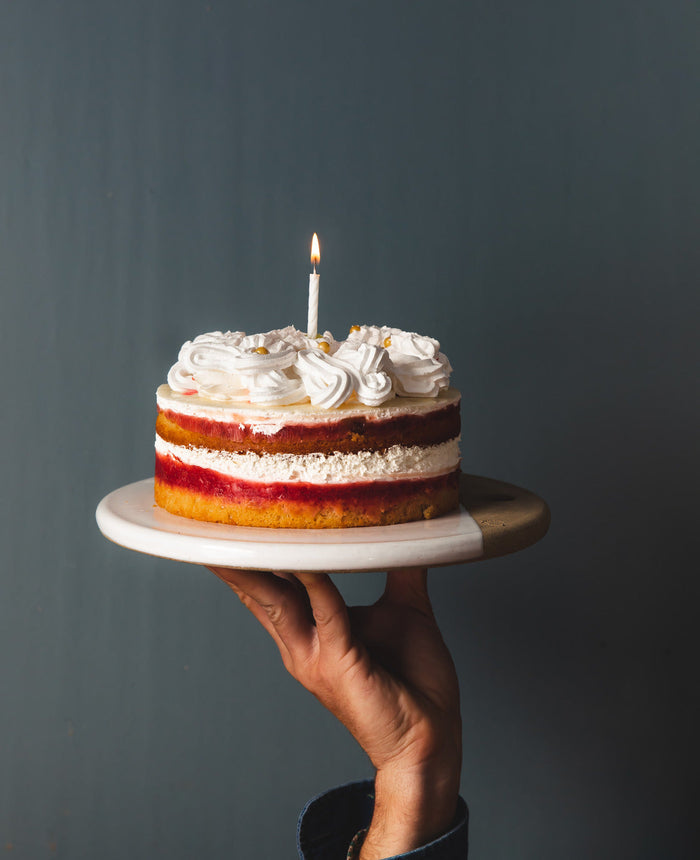 Round Stoneware Cheese Stone — small birthday cake on a cheese stone; Farmhouse Pottery