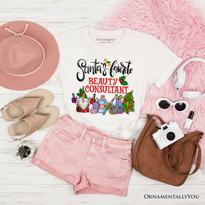 Santa's Favorite Beauty Consultant T-Shirt, Festive Holiday Christmas Tee T-Shirts OrnamentallyYou