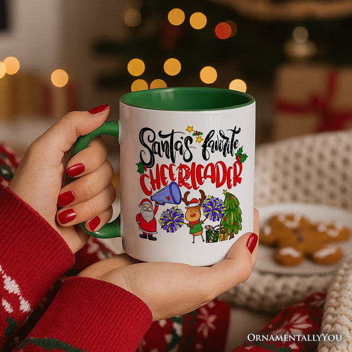 Santa’s Favorite Cheerleader Christmas Personalized Mug, Sports Appreciation Gift with Custom Name Personalized Ceramic Mug OrnamentallyYou