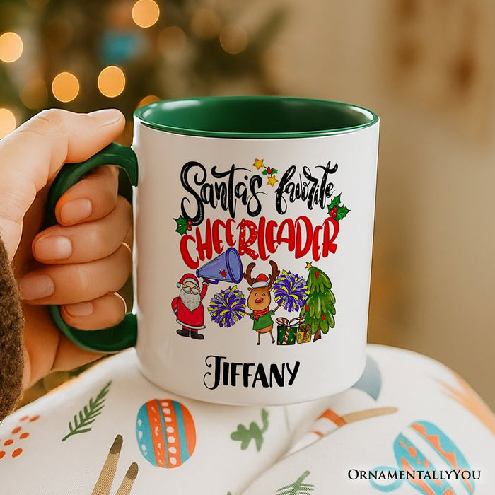 Santa’s Favorite Cheerleader Christmas Personalized Mug, Sports Appreciation Gift with Custom Name Personalized Ceramic Mug OrnamentallyYou