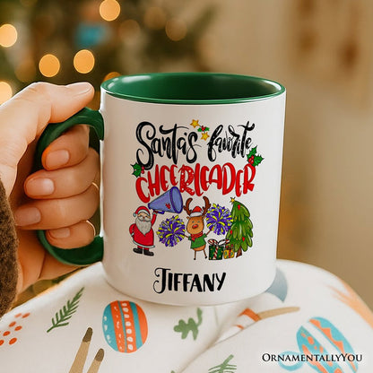 Santa’s Favorite Cheerleader Christmas Personalized Mug, Sports Appreciation Gift with Custom Name Personalized Ceramic Mug OrnamentallyYou