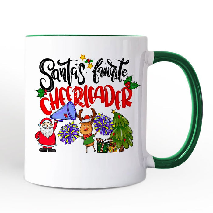 Santa’s Favorite Cheerleader Christmas Personalized Mug, Sports Appreciation Gift with Custom Name Personalized Ceramic Mug OrnamentallyYou White - Green Non-Custom