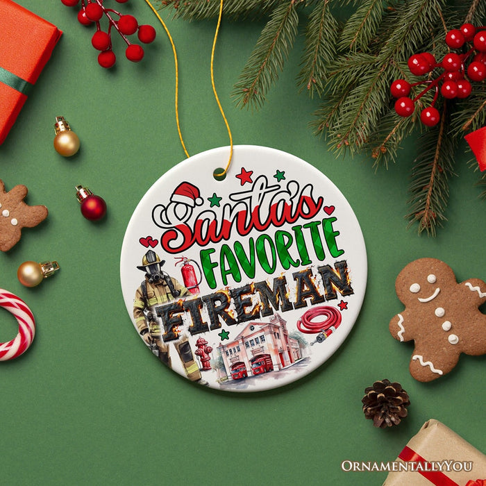 Santa's Favorite Fireman and Firewoman Ornament, Artistic Christmas Appreciation Keepsake Ceramic Ornament OrnamentallyYou