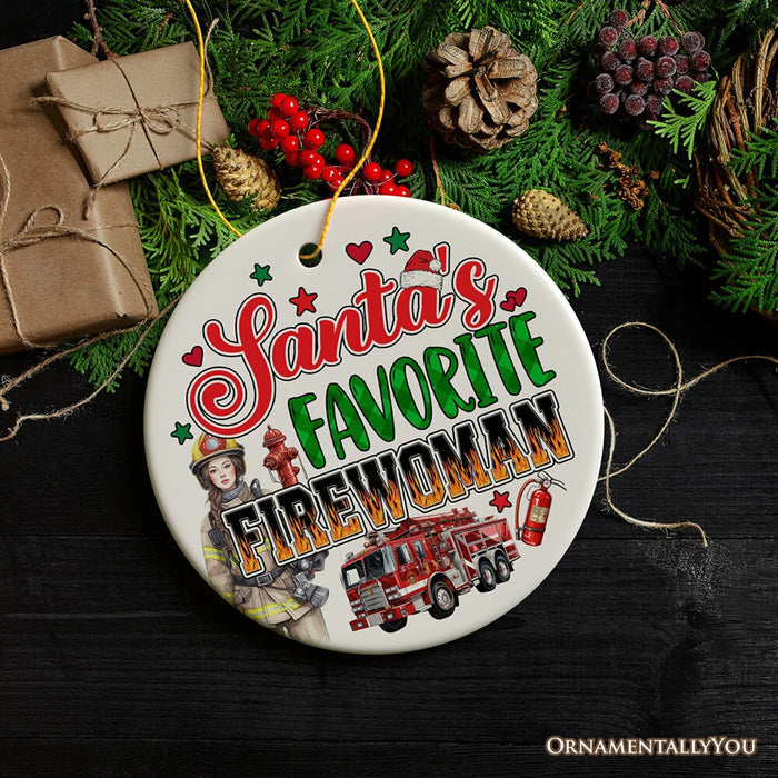 Santa's Favorite Fireman and Firewoman Ornament, Artistic Christmas Appreciation Keepsake Ceramic Ornament OrnamentallyYou