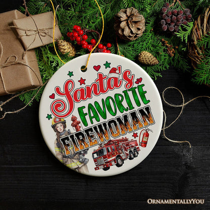 Santa's Favorite Fireman and Firewoman Ornament, Artistic Christmas Appreciation Keepsake Ceramic Ornament OrnamentallyYou