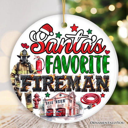 Santa's Favorite Fireman and Firewoman Ornament, Artistic Christmas Appreciation Keepsake Ceramic Ornament OrnamentallyYou Version 1