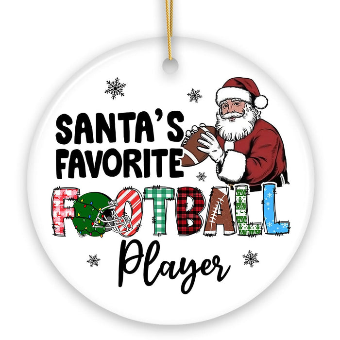 Santa's Favorite Football Player Ornament, Christmas Gift and Tree Decor for American Sport Lover Ceramic Ornament OrnamentallyYou
