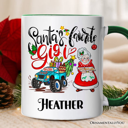 Santa’s Favorite Gigi Christmas Personalized Mug, Grandma Appreciation Gift with Custom Name Personalized Ceramic Mug OrnamentallyYou White - Green Customized