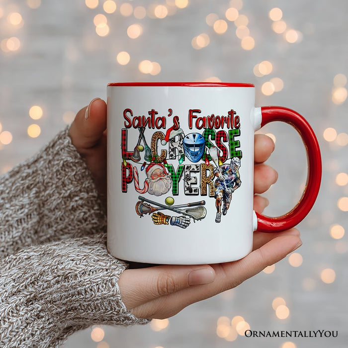 Santa’s Favorite Lacrosse Player Personalized Mug, Plaid Christmas Athlete Gift with Custom Name Personalized Ceramic Mug OrnamentallyYou