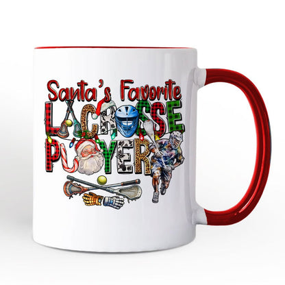 Santa’s Favorite Lacrosse Player Personalized Mug, Plaid Christmas Athlete Gift with Custom Name Personalized Ceramic Mug OrnamentallyYou White - Red Non-Custom