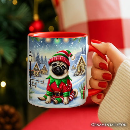 Santa's Little Helper Pug Elf Personalized Mug, Whimsical Canine Christmas Gift with Custom Name Personalized Ceramic Mug OrnamentallyYou