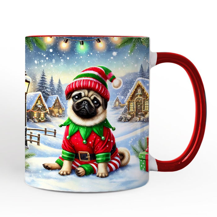 Santa's Little Helper Pug Elf Personalized Mug, Whimsical Canine Christmas Gift with Custom Name Personalized Ceramic Mug OrnamentallyYou White - Red Non-Custom