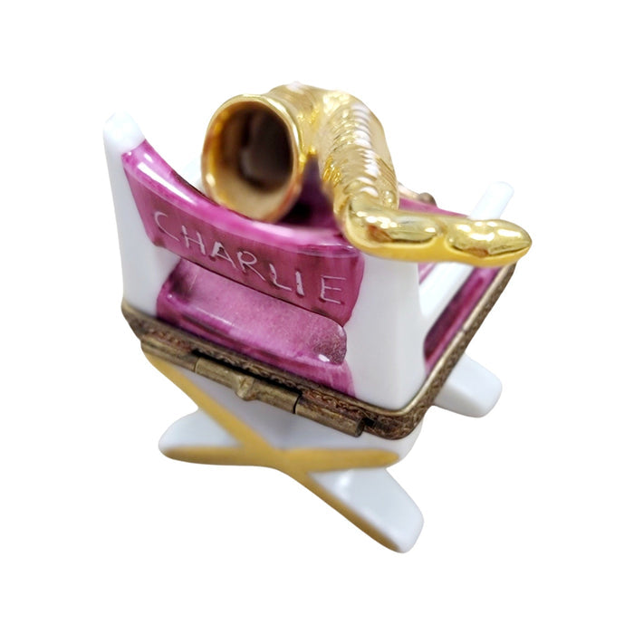 Saxophone Charm on Chair Porcelain Limoges Music furniture French Trinket Box