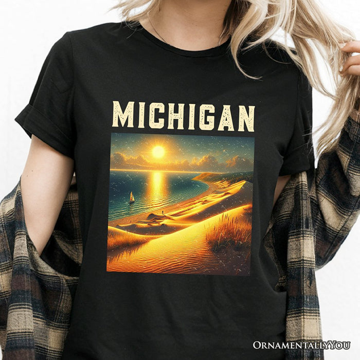 Scenic Michigan State Sleeping Bear Dunes T-Shirt, Great Lakes Sunset Tee and Coastal Souvenir T-Shirts OrnamentallyYou