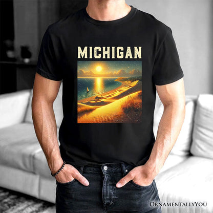 Scenic Michigan State Sleeping Bear Dunes T-Shirt, Great Lakes Sunset Tee and Coastal Souvenir T-Shirts OrnamentallyYou