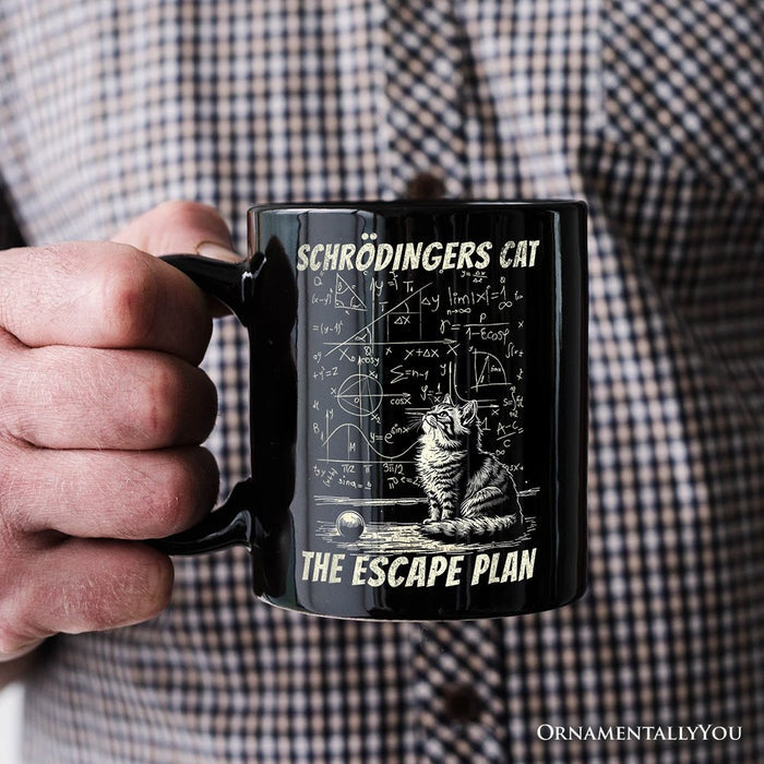 Schrödinger’s Cat The Escape Plan Physics Humor Personalized Mug, Funny Science Nerd Gift with Custom Name Personalized Ceramic Mug OrnamentallyYou