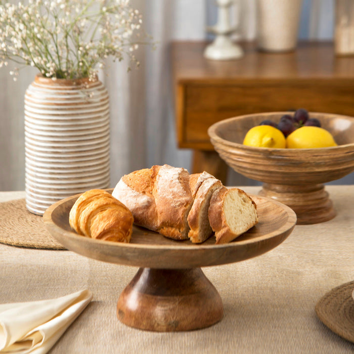 Sienna Mango Wood Pedestal Bowl by Mela Artisans