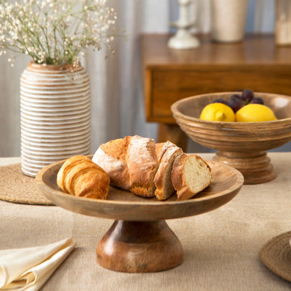 Sienna Mango Wood Pedestal Bowl by Mela Artisans