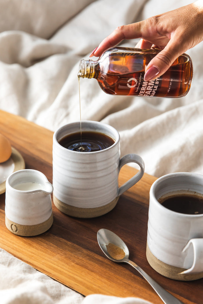 Silo Stoneware Mug — coffee poured into a mug; Farmhouse Pottery