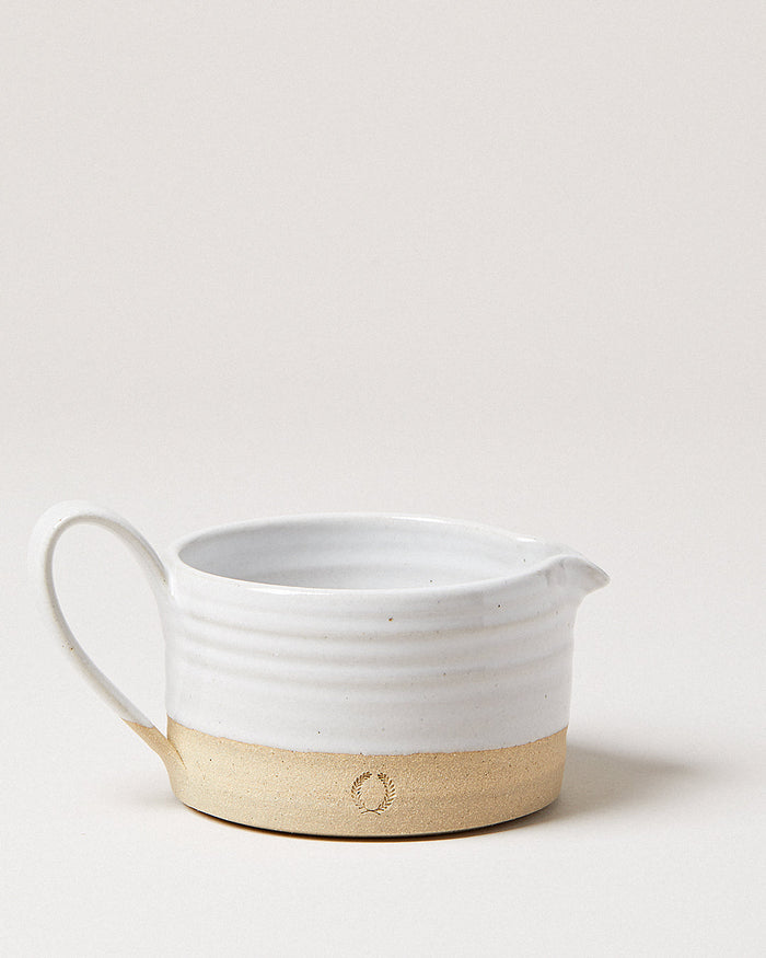 Silo Stoneware Sauce Boat — white ridged sauce boat with exposed clay base; Farmhouse Pottery