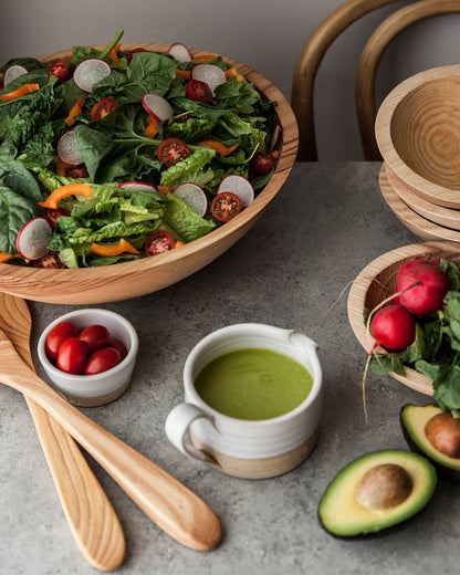 Silo Stoneware Sauce Boat — sauce boat beside a wooden salad bowl; Farmhouse Pottery