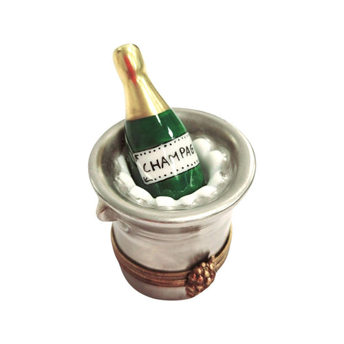 Silver Champagne Delight Porcelain Limoges Wine French Trinket Box