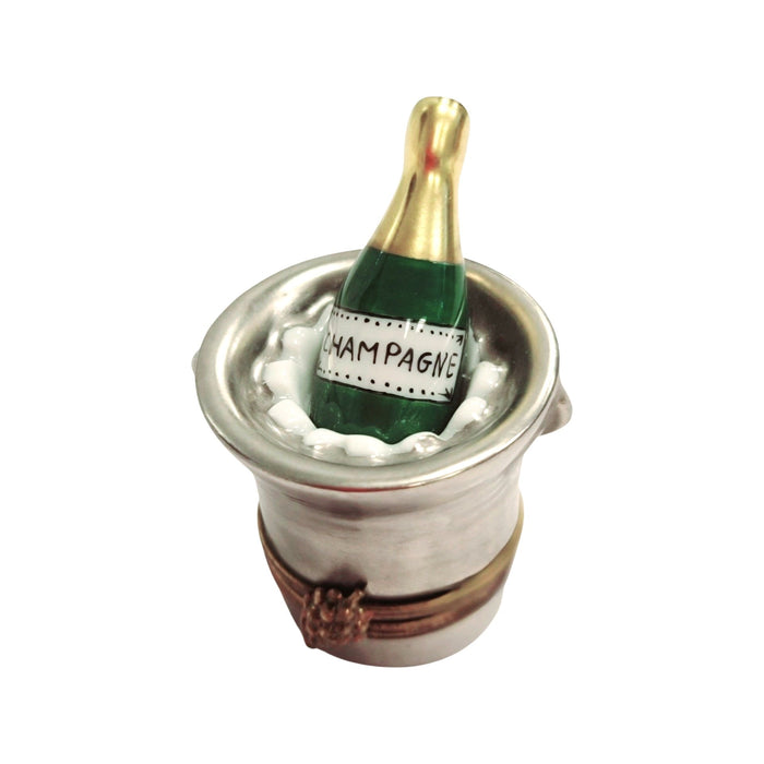 Silver Champagne Delight Porcelain Limoges Wine French Trinket Box