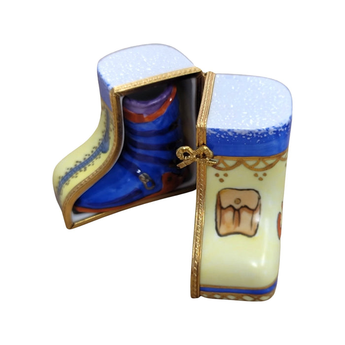 Ski Boots Limoges Box Figurine Porcelain Limoges Sports Shoes Winter French Trinket Box