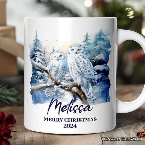Snowy Owl Personalized Mug, Grand Arctic Majesty Christmas Gift With Custom Name and Date Personalized Ceramic Mug OrnamentallyYou 12oz Mug Customized