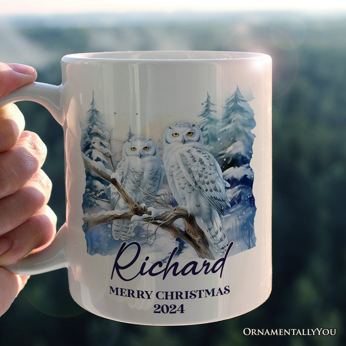 Snowy Owl Personalized Mug, Grand Arctic Majesty Christmas Gift With Custom Name and Date Personalized Ceramic Mug OrnamentallyYou