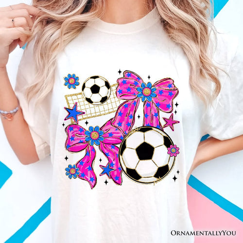 Soccer Coquette Pink Bow T-Shirt, Preppy Game Day Tee T-Shirts OrnamentallyYou