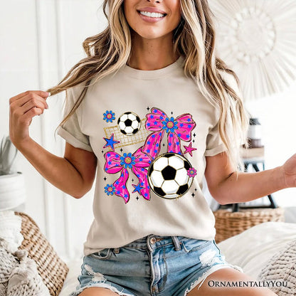 Soccer Coquette Pink Bow T-Shirt, Preppy Game Day Tee T-Shirts OrnamentallyYou