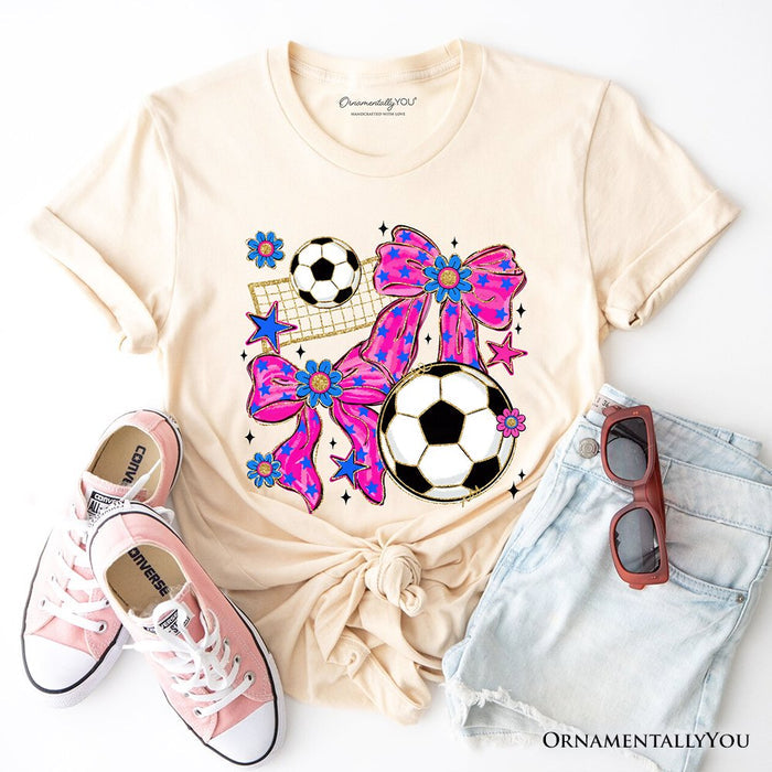 Soccer Coquette Pink Bow T-Shirt, Preppy Game Day Tee T-Shirts OrnamentallyYou Natural XS