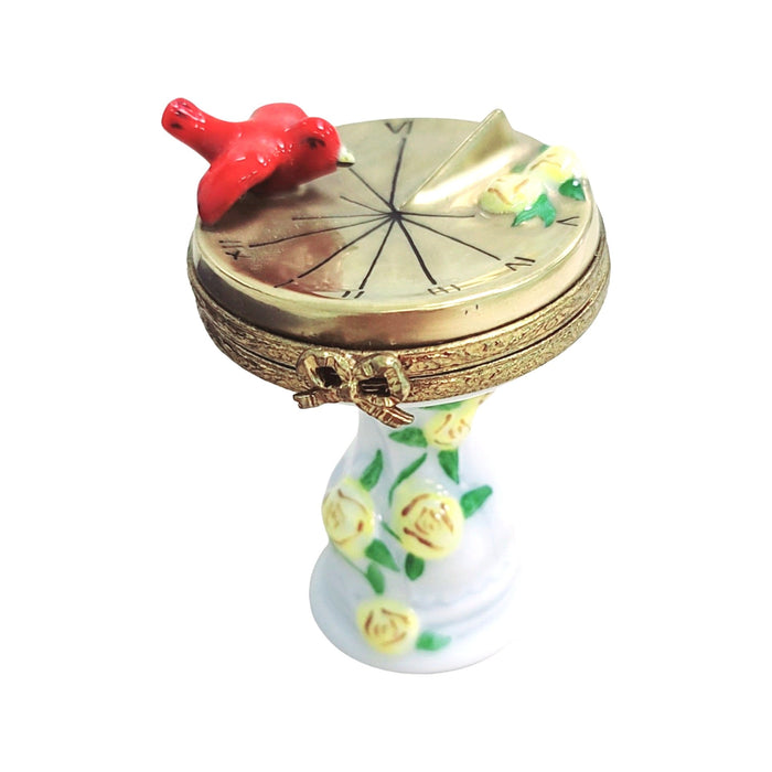 Bird Perched on Sundial Porcelain Limoges Limoges Box birds garden French Trinket Box