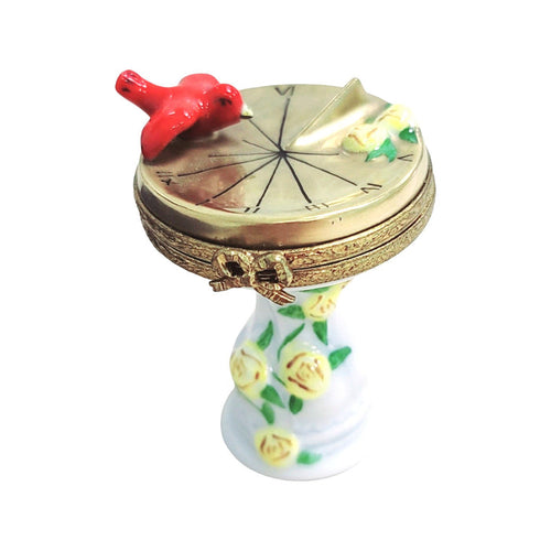 Bird Perched on Sundial Porcelain Limoges Limoges Box birds garden French Trinket Box