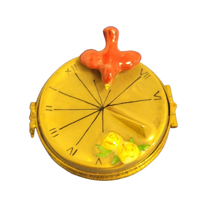 Bird Perched on Sundial Porcelain Limoges Limoges Box birds garden French Trinket Box