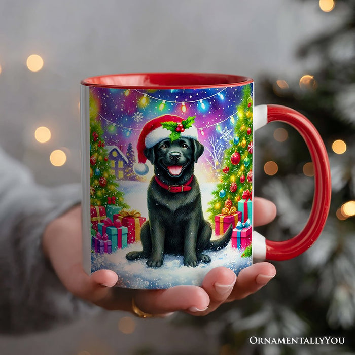 Sparkling Yuletide Black Labrador Retriever Personalized Mug, Joyful Christmas Gift with Custom Name Personalized Ceramic Mug OrnamentallyYou